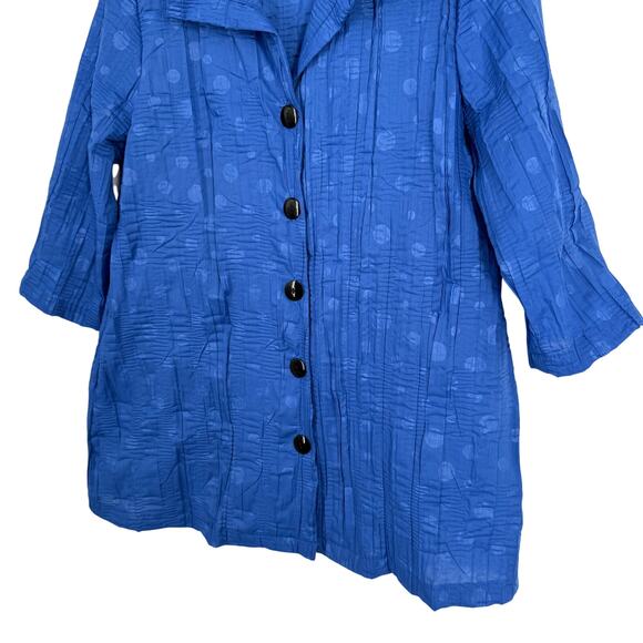 Yushi Womens Sz Small Wearable Art to Wear Blue Habitat Artsy Blouse Shirt Top - Picture 5 of 7